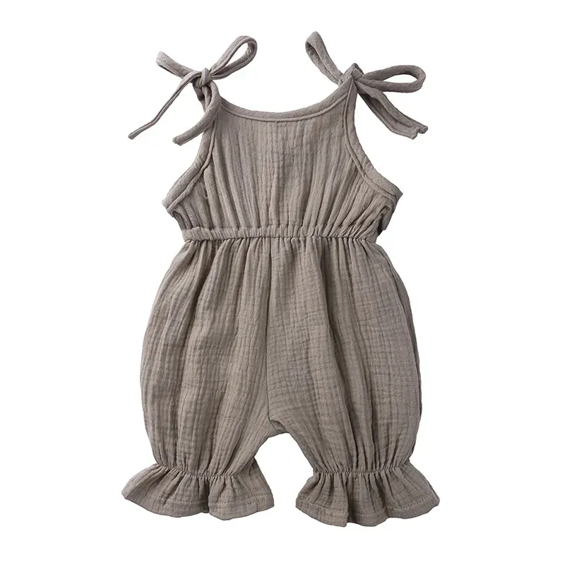 Wholesale Baby Girls Crease Solid Color Lace-up Romper - Image 17