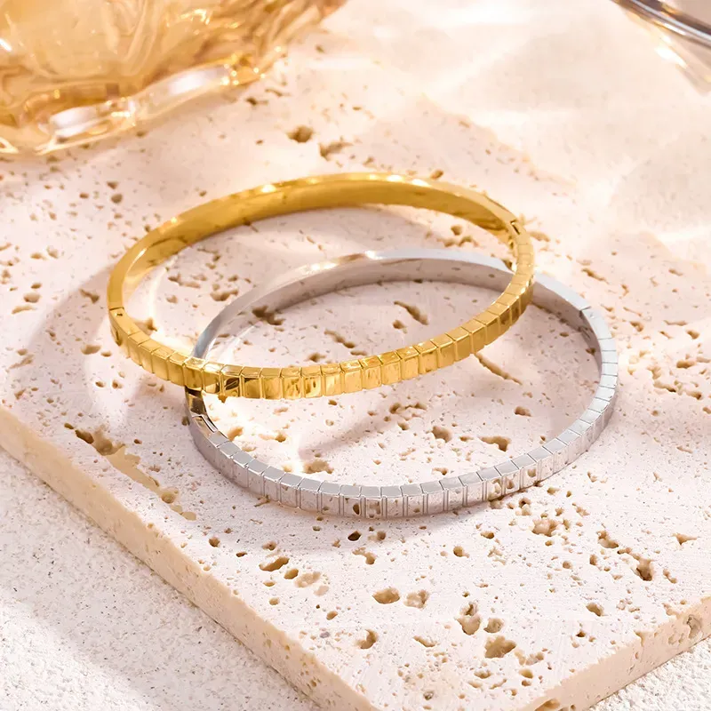 Wholesale Fashion Simple Square Stripe Stainless Steel Bracelet