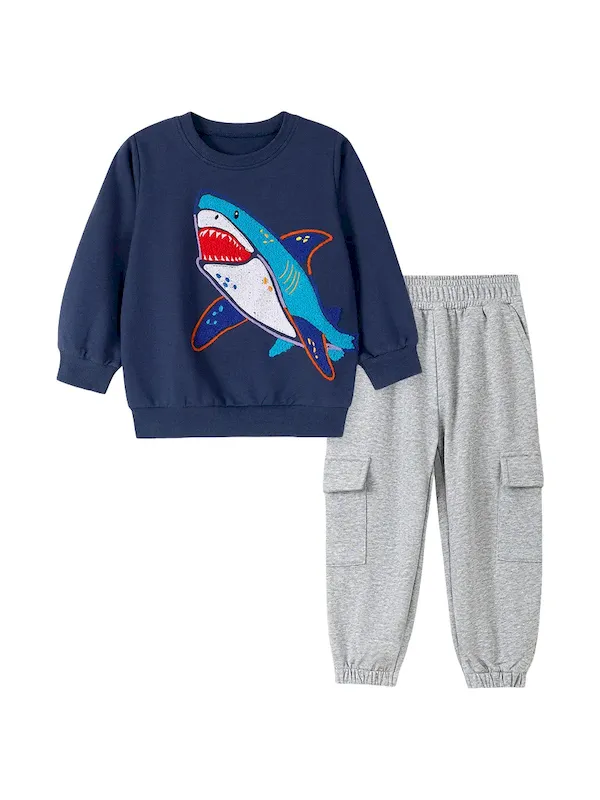Wholesale Kids Boy'S Fashion Cartoon Autumn Printed Round-Neck Long-Sleeve Sweatshirt Loose Pants Two-Piece Set - Image 2