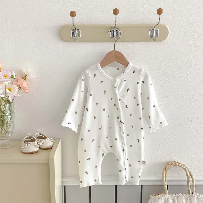 Wholesale Kids Baby Boys Girls Casual Cute Tiny Flower Print Long Sleeve Romper - Image 2