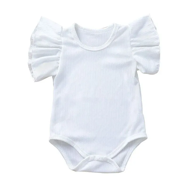 Wholesale Baby Infant Toddler Girl Solid Color Short Sleeves Bodysuit - Image 12