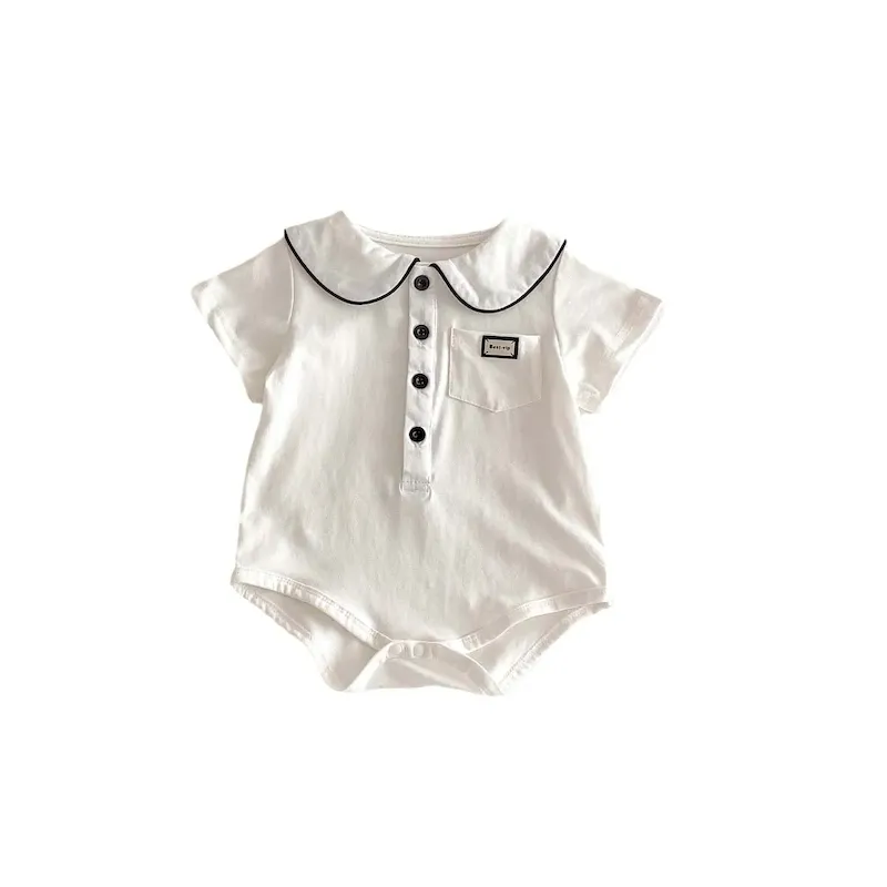 Wholesale Kids Baby Boys Girls Casual Cute Peter Pan Collar Romper - Image 6