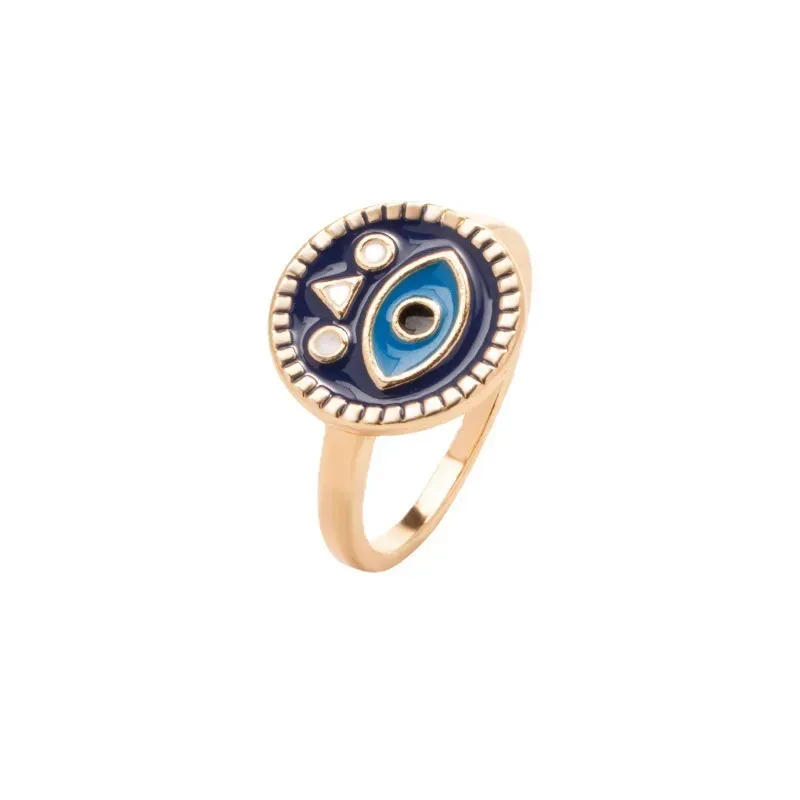 Wholesale Women Fashion Oil Painting Gold Plated Devil Eye Ring - Image 6