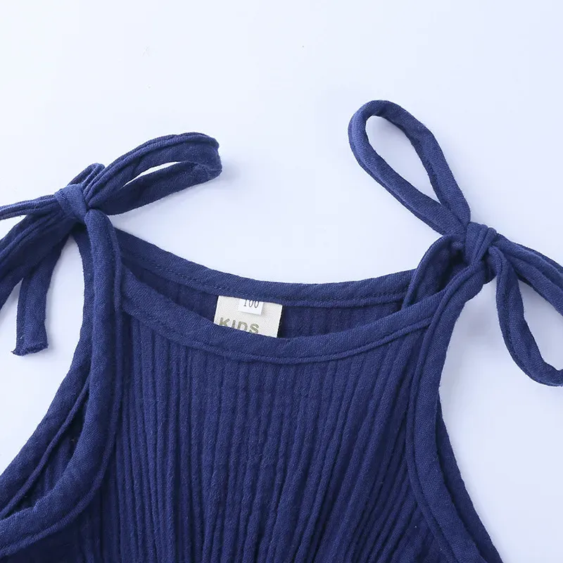 Wholesale Baby Girls Crease Solid Color Lace-up Romper - Image 32