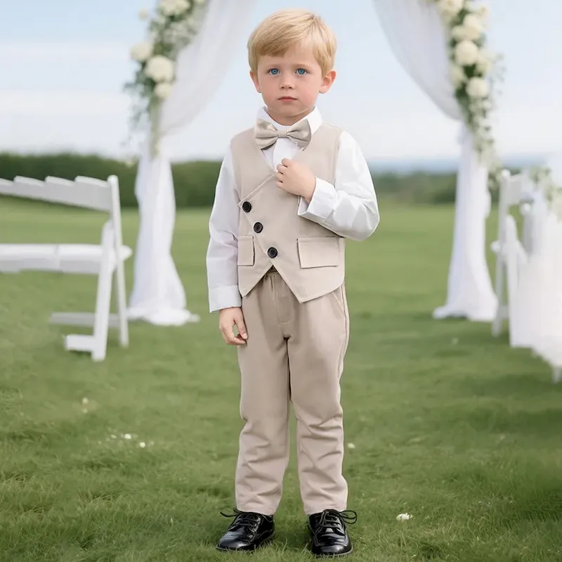 Wholesale Kids Boys Fashion Spring And Autumn Lapel Long Sleeve Blouse Vest Slim Fit Pants Three-Piece Set