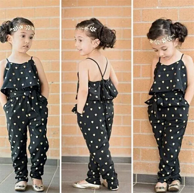 Wholesale Kid Girl Heart Print Sleeveless Jumpsuit