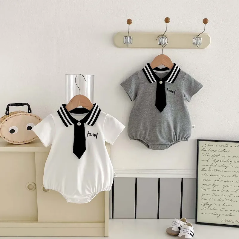 Wholesale Kids Baby Boys Girls Casual Cute Lapel Romper - Image 3