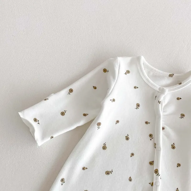 Wholesale Kids Baby Boys Girls Casual Cute Tiny Flower Print Long Sleeve Romper - Image 4