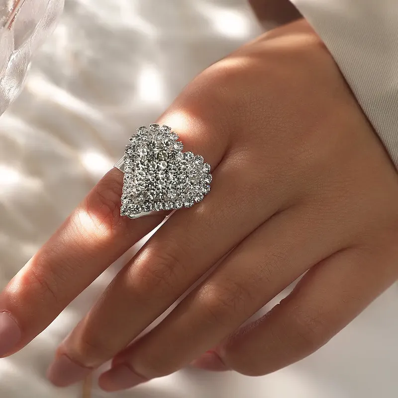 Wholesale Shiny Rhinestone Gemotry Opening Ring - Image 9