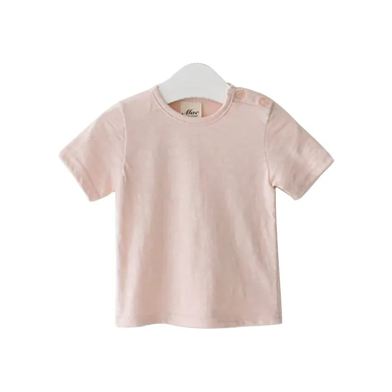 Wholesale Kids Baby Fashion Casual Solid Color Cotton Round Neck Short-Sleeve T-Shirt - Image 4