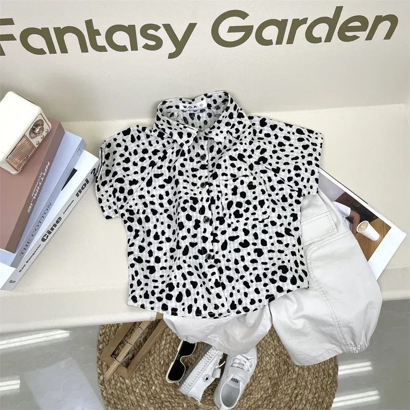 Wholesale Boy Fashion Casual Leopard Lapel Short-Sleeve Blouse - Image 6