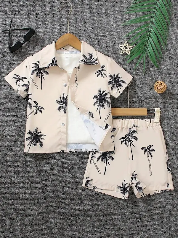Wholesale Boys' Fashion Heart Print Short Sleeve Shirt And Shorts Two-Piece Set - Image 13