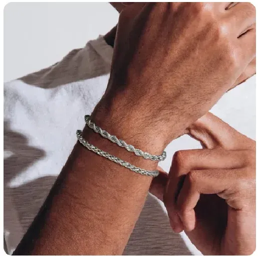 Wholesale Men Fashion Simple Titanium Steel Bracelet Two-Piece Set - Image 7