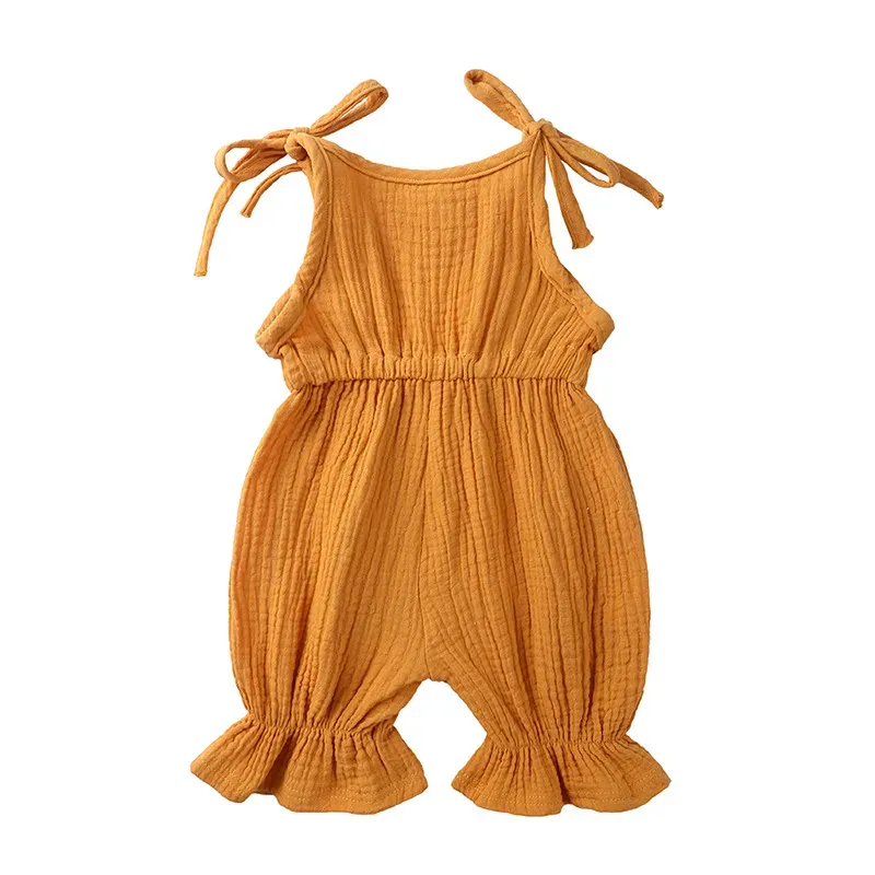 Wholesale Baby Girls Crease Solid Color Lace-up Romper - Image 38