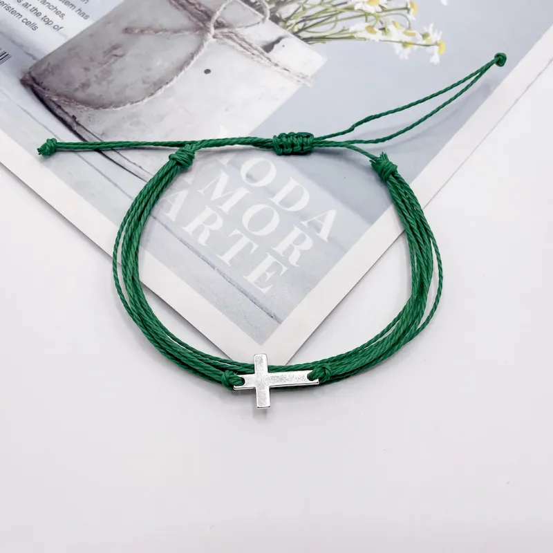 Wholesale Fashion Solid Color Waterproof Wax Woven Cross Bracelet
