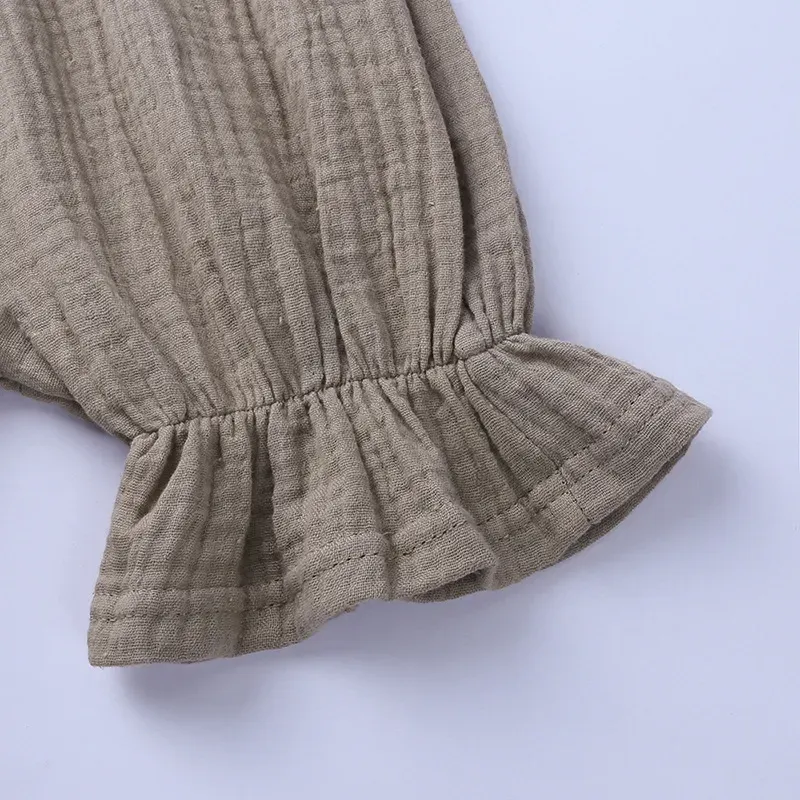 Wholesale Baby Girls Crease Solid Color Lace-up Romper - Image 18