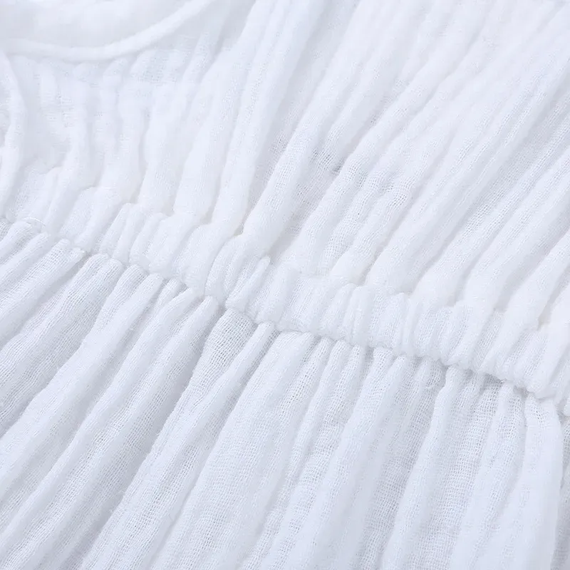 Wholesale Baby Girls Crease Solid Color Lace-up Romper - Image 15