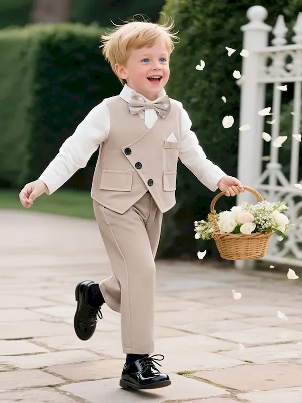 Wholesale Kids Boys Fashion Spring And Autumn Lapel Long Sleeve Blouse Vest Slim Fit Pants Three-Piece Set - Image 4