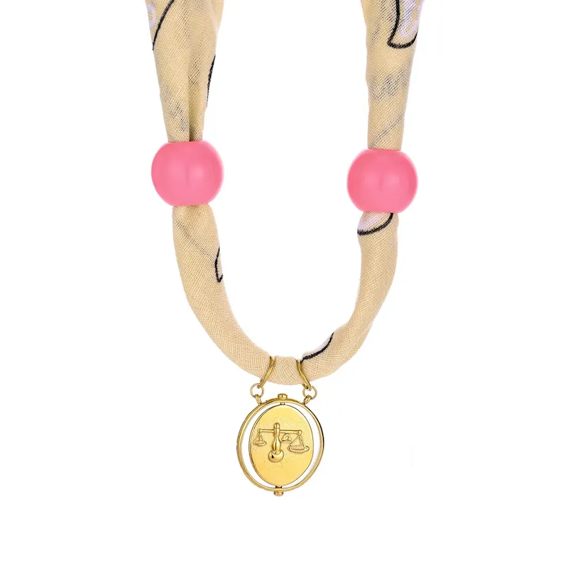 Wholesale Personalized Twelve Constellations Zodiac Satin Scarf Steel Pendant Necklace - Image 12