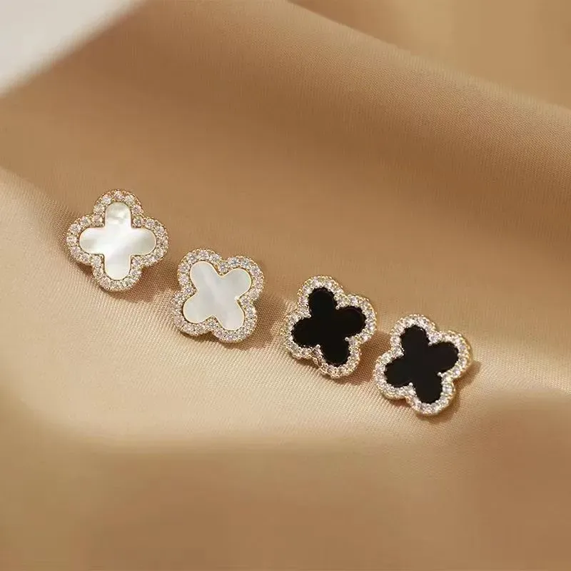 Wholesale Women Fashion Elegant Four Leaf Clover Rhinestone Earrings