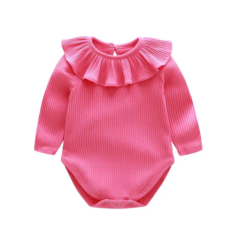 Wholesale Kid Baby Girl Fashion Cute Solid Color Spring And Autumn Round-Neck Long-Sleeve Rompers