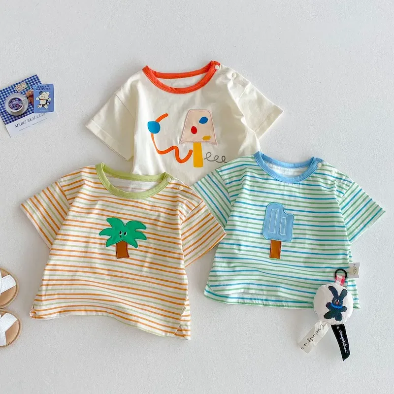 Wholesale Kids Boys Girls Stripe Cartoon T-Shirt - Image 4