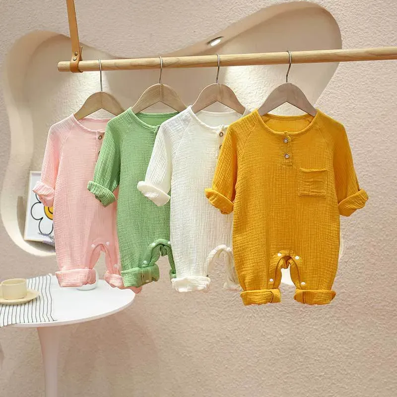 Wholesale Kids Baby Boys Girls Cute Solid Color Long Sleeve Romper