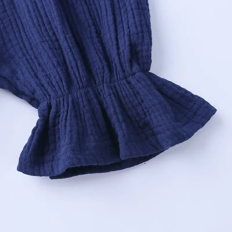 Wholesale Baby Girls Crease Solid Color Lace-up Romper - Image 33