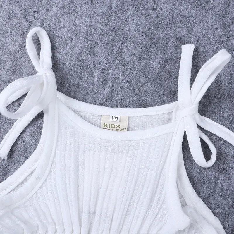 Wholesale Baby Girls Crease Solid Color Lace-up Romper - Image 11