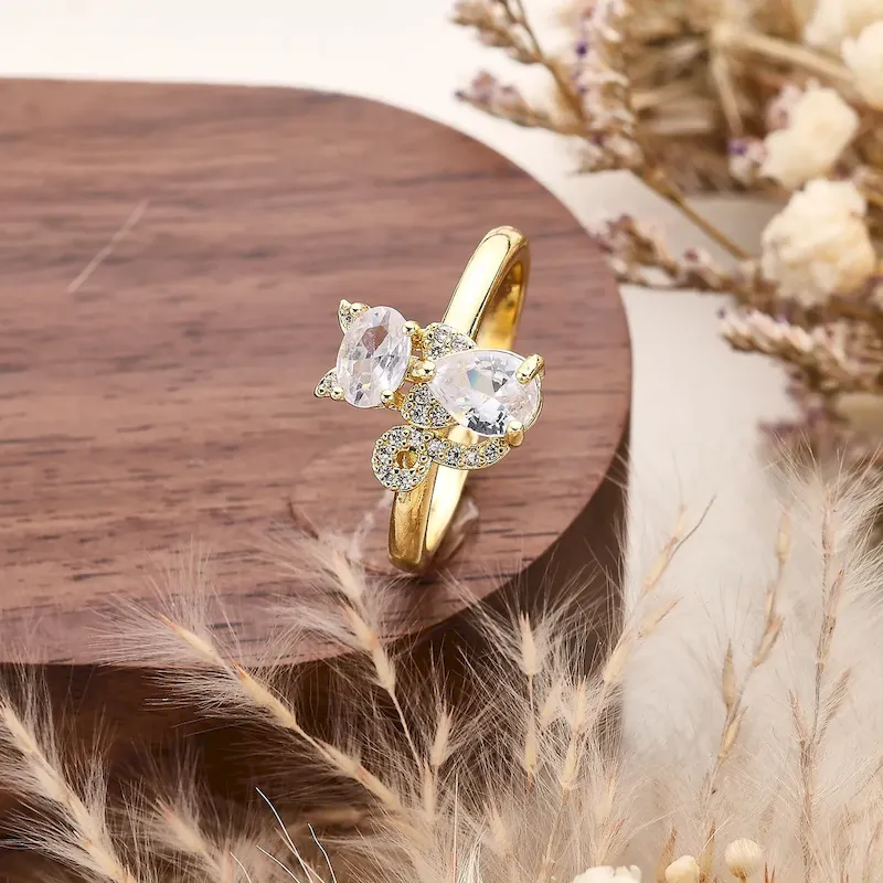 Wholesale Women Fashion Micro-Inlaid Zircon Multicolor Cat Open Ring - Image 11