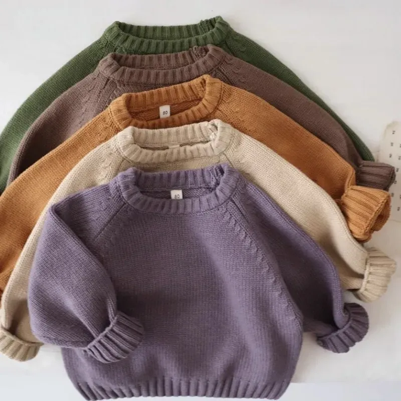 Wholesale Kids Boys And Girls Autumn And Winter Solid Color Round-Neck Long-Sleeve Sweater - Image 4